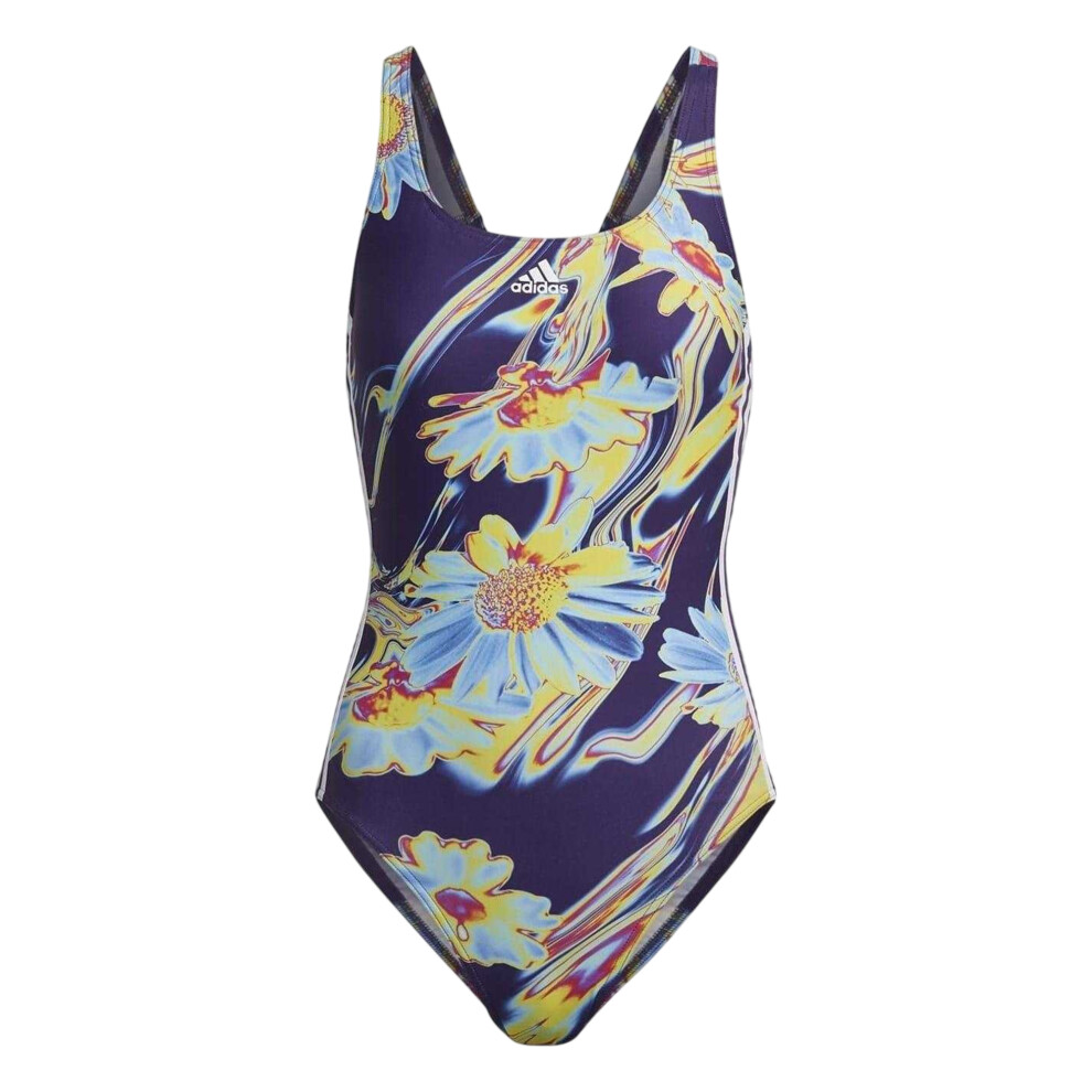 Photos - Swimwear Adidas   Womens/Ladies Floral One Piece Swimsuit (8 UK, Dark Purple)