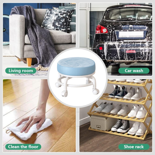 Low Roller Stool PU Leather Round Seat for Home Office 1