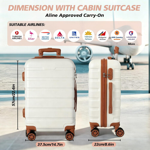 White 20 inch ABS Carry-On Luggage 1