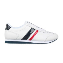 (9 UK, White/Navy/Red) Lonsdale Mens Russell Classic Stripe Leather Trainers
