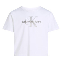 (6 Years, White) Calvin Klein Girls Glitter Logo Crew Neck T-Shirt