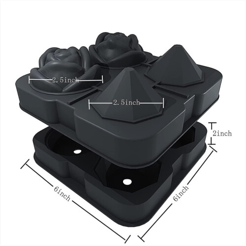 (Black) Isbitsform, silikonformar för isbitar på 6,5 cm, roségult med 2 håligheter 2