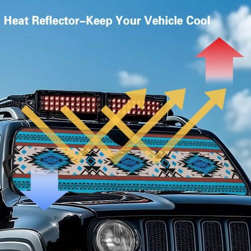 Jeep Windshield Sun Shade Blue Aztec Tribal Reflective Mat 2