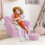 Homcom Sofá Niños con Taburete Rosa 58 x 40.5 x 49 cm 2
