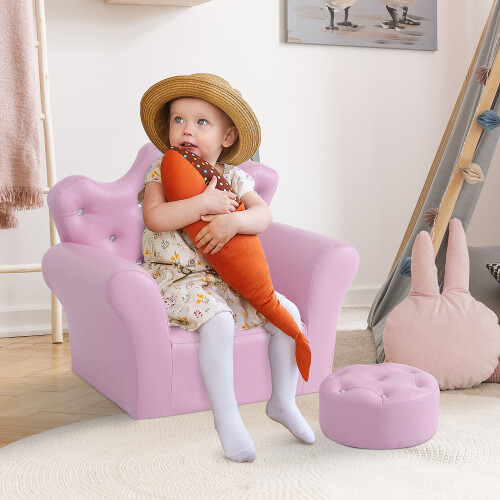 Homcom Sofá Niños con Taburete Rosa 58 x 40.5 x 49 cm 1