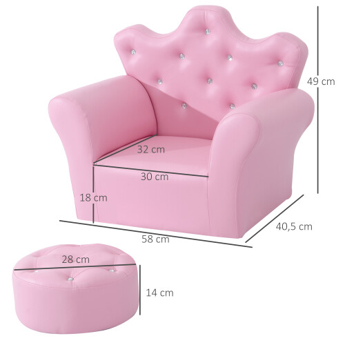 Homcom Sofá Niños con Taburete Rosa 58 x 40.5 x 49 cm 2