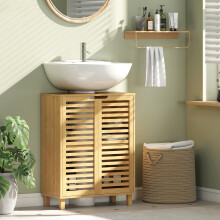 HOMCOM Under Sink Bathroom Cabinet, Under Sink Cabinet, Natural