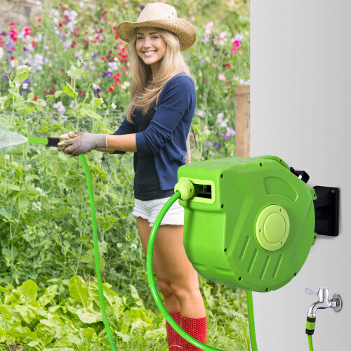 Outsunny Carrete para Manguera Verde 47,5 x 15,5 x 35,5 cm 1