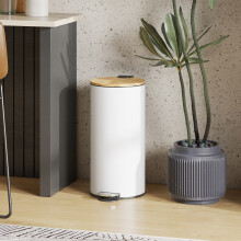 HOMCOM Kitchen Bin, 30 Litre Pedal Rubbish Bin with Removable Bucket, White