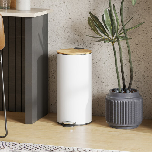 Homcom HOMCOM Kitchen Bin, 30 Litre Pedal Rubbish Bin with Removable Bucket, White