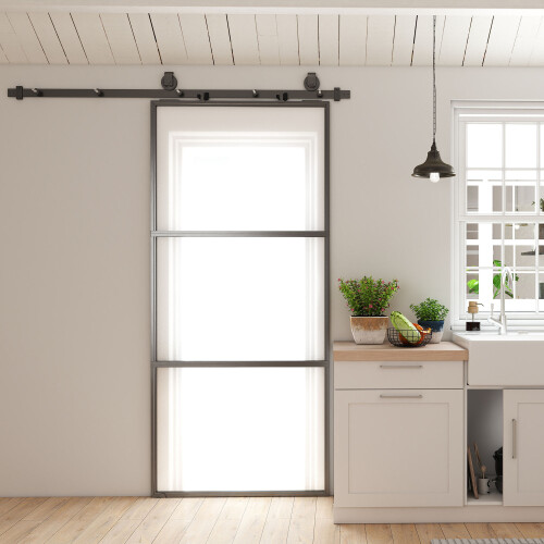 Homcom Puerta Corredera Negro 91.4 x 4 x 203.2 cm 1