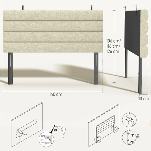 Homcom Cabecero de Cama Beige 140 x 10 x 126 cm 2