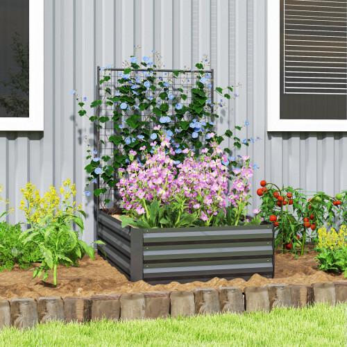 Outsunny Jardinera con Celosía Gris 80 x 115 x 125 cm 1