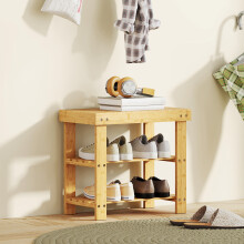 HOMCOM 3-Tier Bamboo Shoe Bench with 2 Shelves for Entryway, Wood Finish