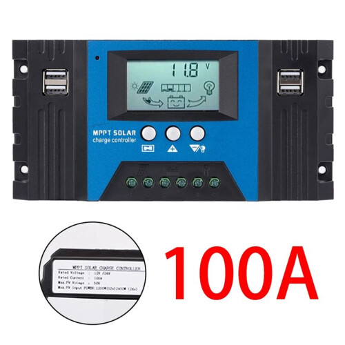 100A MPPT Solar Charge Controller Dual USB LCD Display 12V/24V Auto Solar Cell Panel Charger Regulator with Load 2