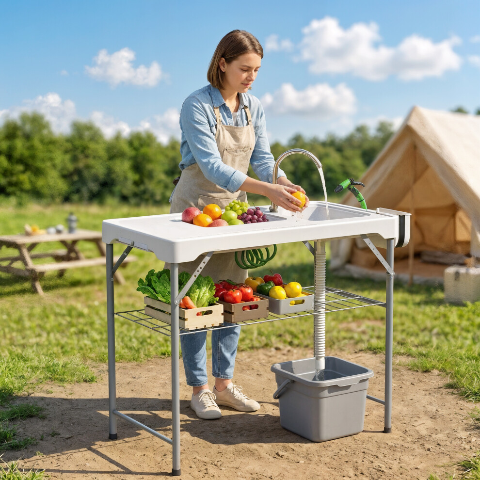 Rackhams White Folding Fish Cleaning Table Camping Sink Table With Faucet, - Image 4