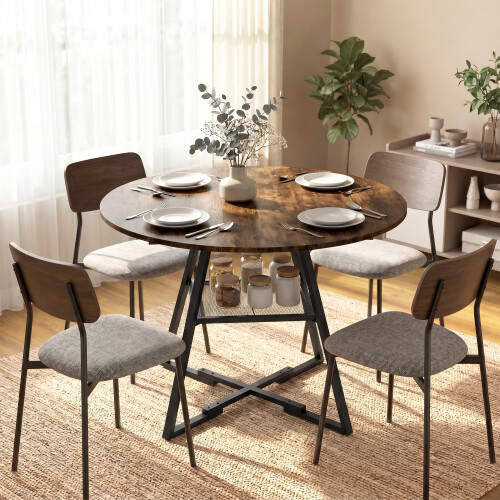 Homcom HOMCOM Round Dining Table for 4, 100 cm Kitchen Table w/ Shelf, Rustic Brown
