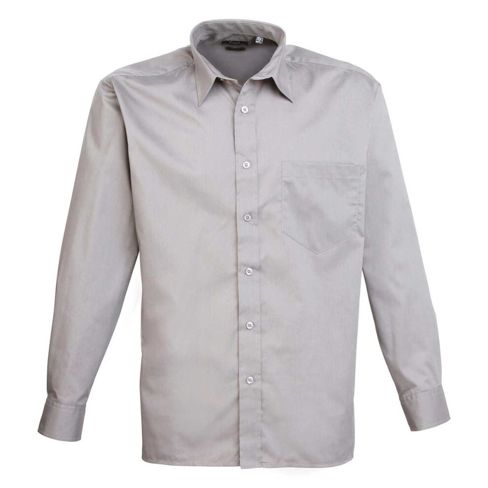 Premier (15In, Silver) Mens Poplin Long-Sleeved Shirt