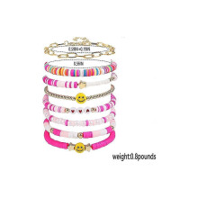 (As show, One size) Set di braccialetti da surfista, colorati, bianchi, oro, con sorriso, cuore, stella, occhio di Allah,