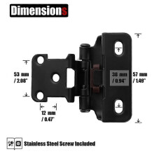 (As show, One size) 1/2 Zoll breite, schwarze, halbummantelte Scharniere für Küchen- und Schranktüren, 20er-Pack (10 Paar),