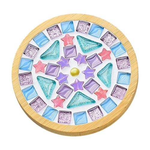 DIY Mosaic Tile Coaster Kit Wooden Cup Mat Set 4 pcs 1