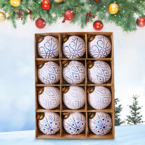 Christmas Ball Ornaments White Blue 12PCS 80mm 1