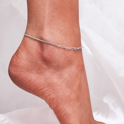 925 Sterling Silver Paperclip Anklet Women Adjustable 1