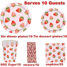 (As show, One size) Fournitures pour une fête sur le thème des fraises - Ensemble complet de vaisselle, assiettes, gobelets,