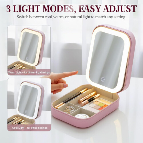 Travel Makeup Mirror Bag with LED Light 3 Modes Adjustable 2