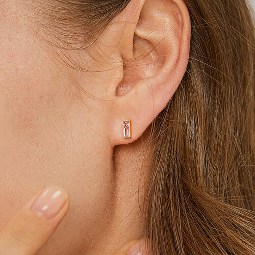 Pink Zirconia Stud Earrings Gold Plated 1 Pair 1