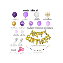 (As show, One size) Décorations d'anniversaire violettes et dorées, kit d'arche de ballons violets, ballons en latex à confettis