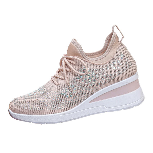 Willtoo Women's Glitter Rhinestone Wedge Sneakers Pink 1