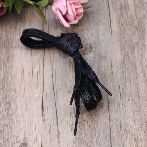 Flat Glitter Shoelaces Black 1.1M 1