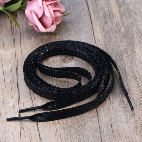 Flat Glitter Shoelaces Black 1.1M 2
