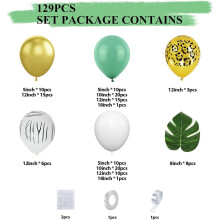 (As show, One size) Kit d'arche de ballons jungle, guirlande de 129 ballons vert sauge, ballons animaux safari vert sauge