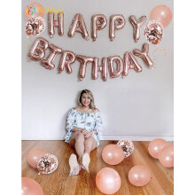 (As show, One size) 30 décorations d'anniversaire rose et or rose, bannière « Joyeux anniversaire » en mylar 3D et ballons