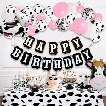 (As show, One size) 102 décorations amusantes pour une fête sur le thème des vaches : guirlande de ballons avec banderole