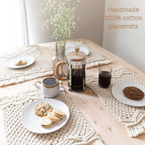 (As show, One size) Ensemble de 4 sets de table en macramé - Sets de table bohèmes tissés en coton à la main - Sets de table 1