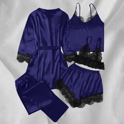 Women's Satin Pajama Set Long Sleeve 5-Piece 2