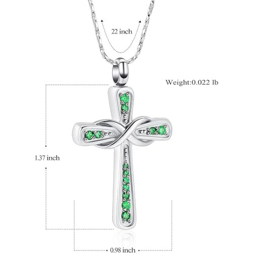 Birthstone Infinity Cross Urn Necklace for Ashes 1