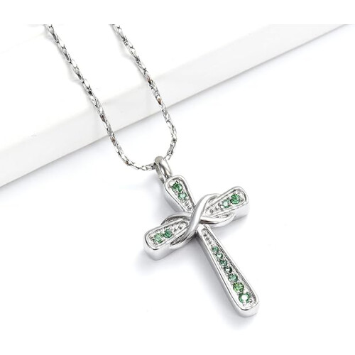 Birthstone Infinity Cross Urn Necklace for Ashes 2