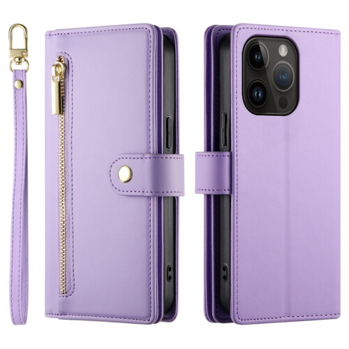 Purple Leather Wallet Case for iPhone 14 Pro 6.1 inch with 1