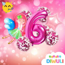 (As show, One size) Décorations d'anniversaire féerique pour filles - Ballon chiffre 6 rose, Décorations de fête féerique,