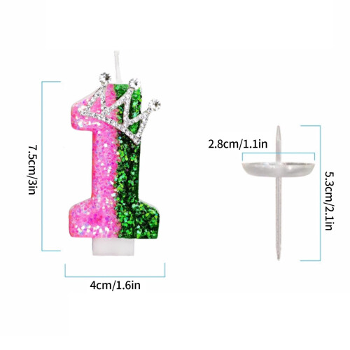 Witch Birthday Candle with Green Number and Glitter Cake 1