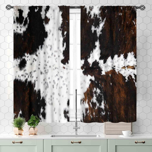 Cow Print Curtains Rustic Brown 2 Panel 55x39 inch 2
