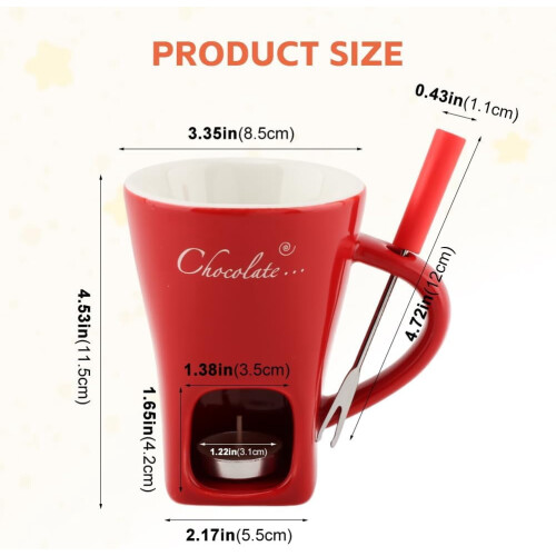 Ceramic Fondue Mug with Forks and Candle Warmer 1pc 1
