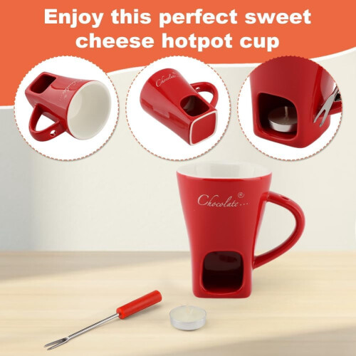 Ceramic Fondue Mug with Forks and Candle Warmer 1pc 2