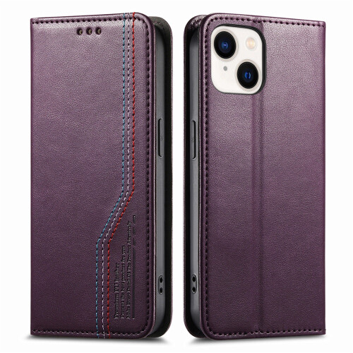 Purple Leather Flip Wallet Case for iPhone 15 6.1-Inch with 1