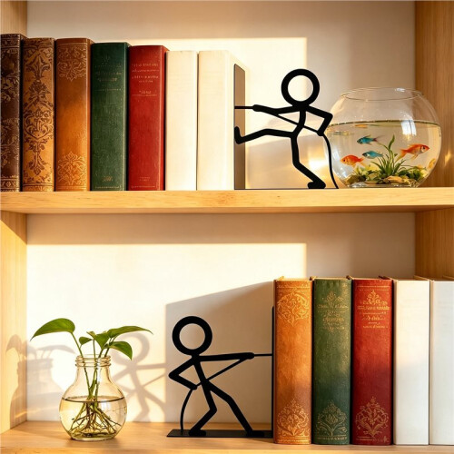 Black Pulling Figure Metal Bookends, Decorative Art Book Stoppers, Non-Slip Stable Book Holder 2