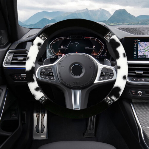 Women's Winter Cowhide Steering Wheel Cover Soft Warm 1